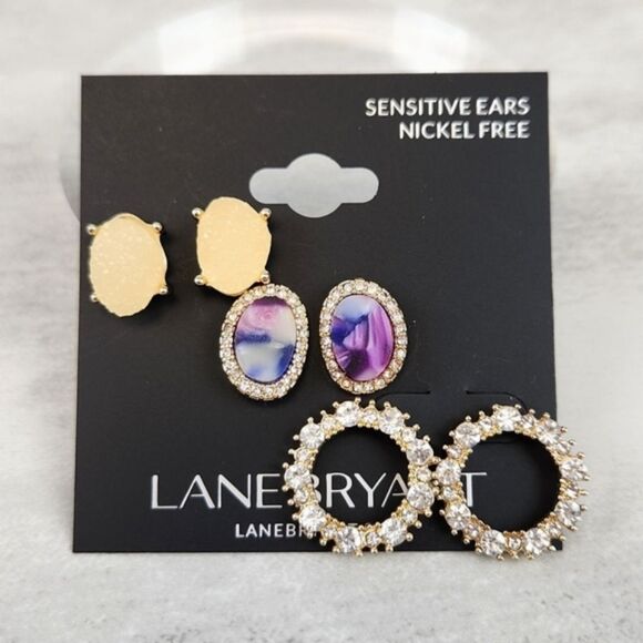 Lane Bryant 3 Pack of Faux Stone and Crystal Stud Earrings - Picture 1 of 6